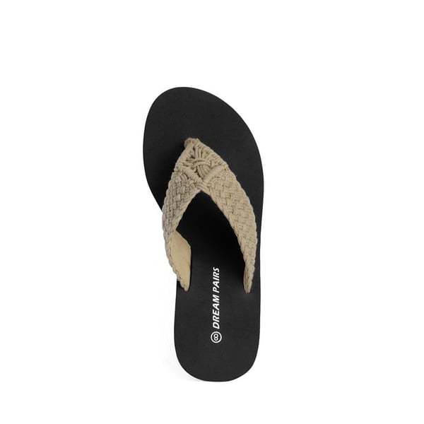 Woven Strap Platform Wedge Flip Flops - KHAKI - 4